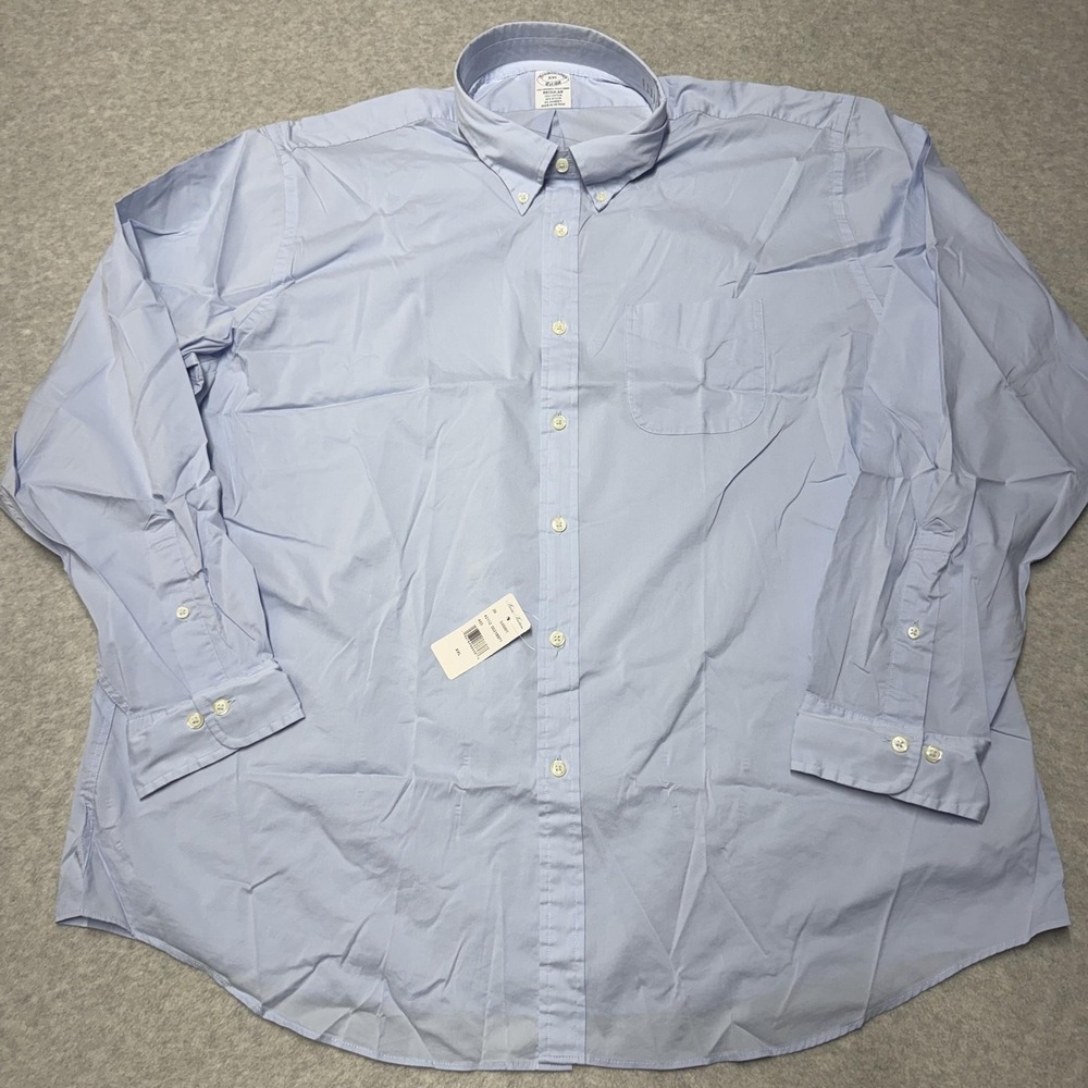 Brooks Brothers Dress Shirt Mens 2XL Blue Solid Stretch Button Down Long Sleeve